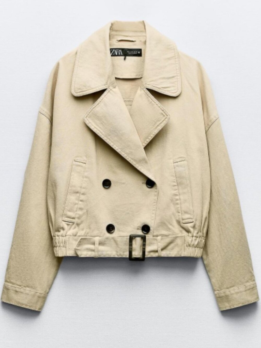 Zara Cropped Trench Jacket — Sand